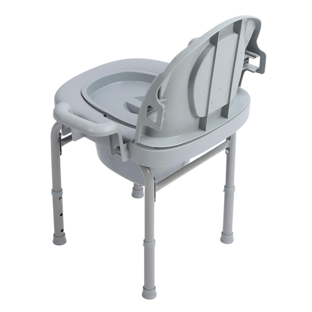 Portable Bedside Commode Chair 3 Adjustable Heights Mobile Toilet Seat with Solid Bucket Padded Backrest for Pregnant Elderly