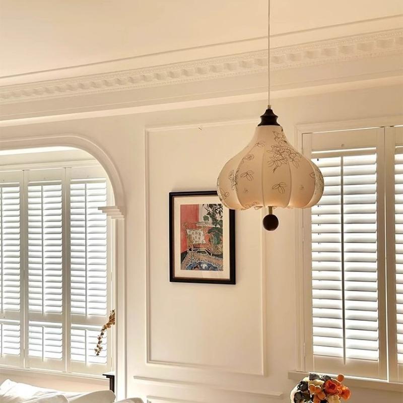 French Medieval Fabric Small Chandelier E27 Bedroom Print Living Room Light Restaurant Bar Decor Solid Wood Pendant Lamps