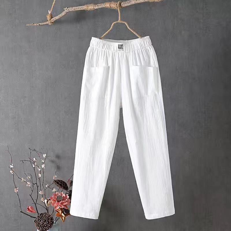 Women's Summer Cotton & Linen Slimming Straight-Leg Pants - Solid Color, Trendy & Versatile, Nine-Point Length