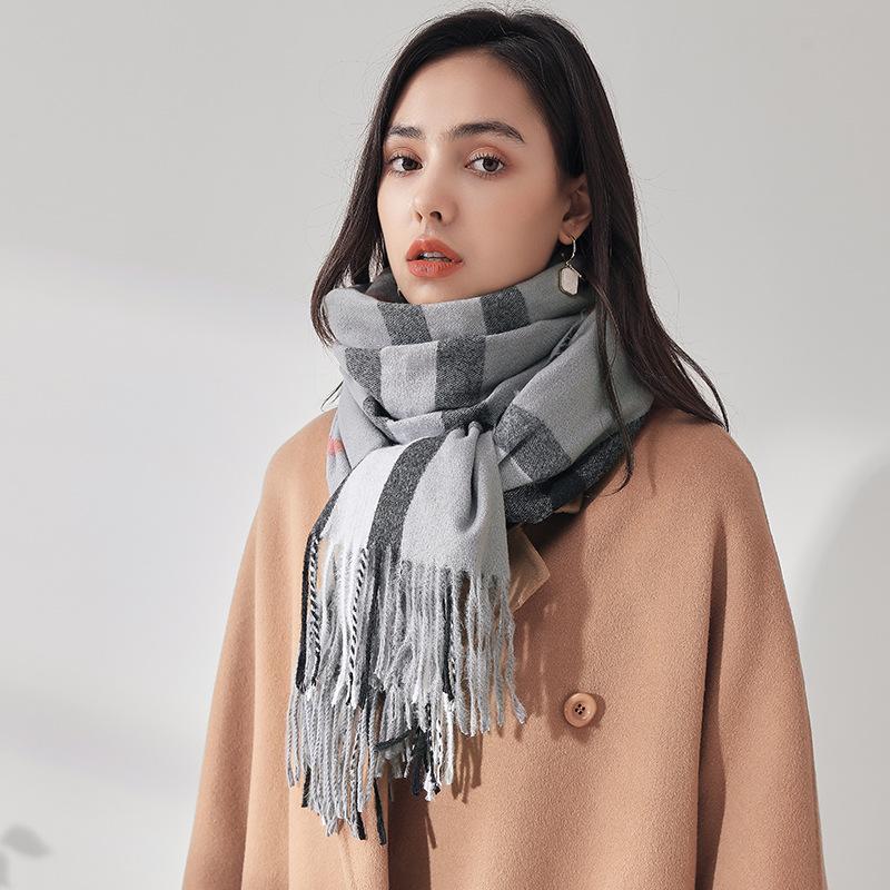 Plaid Scarf Women's 2025 Autumn and Winter Imitation Cashmere Scarf Medium Length Warm Scarf Shawl Sweet Scarf