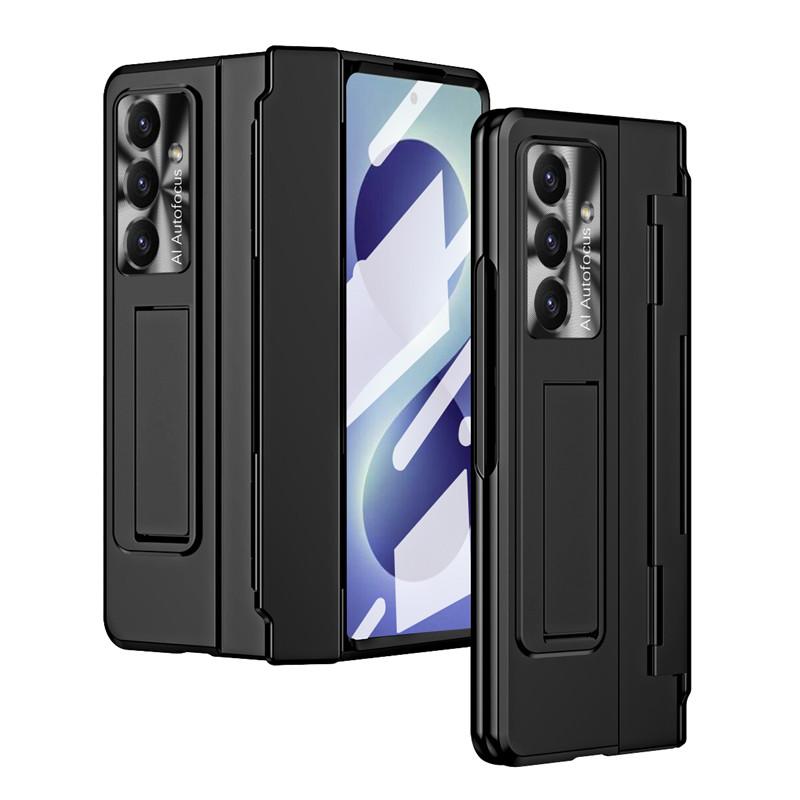 Plating with Glass Film Hinge Protection Case for Samsung Galaxy Z Fold 8 Ultra 7 6 5 4 3 Fold8 5G Bracket Holder Stand Cover