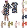 Girls Loose Fit Short Sleeve Dress Kids Round Neck Lightweight Summer Dress with Animal Print Pattern Casual Daily Wear