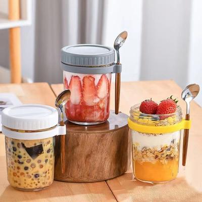 350ML Overnight Oats Cup with Spoon And Lid Leakproof Glass Breakfast Container for Oatmeal Salad Yogurt Eco-Friendly Reusable Cup