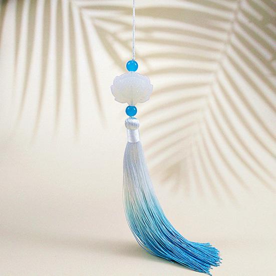 Tassel Pendant with Lanyard Gradient No Shedding Fade-resistant Anti-Lost DIY Double-sided Lotus Han Chinese Clothing Tassel Ear for Fan