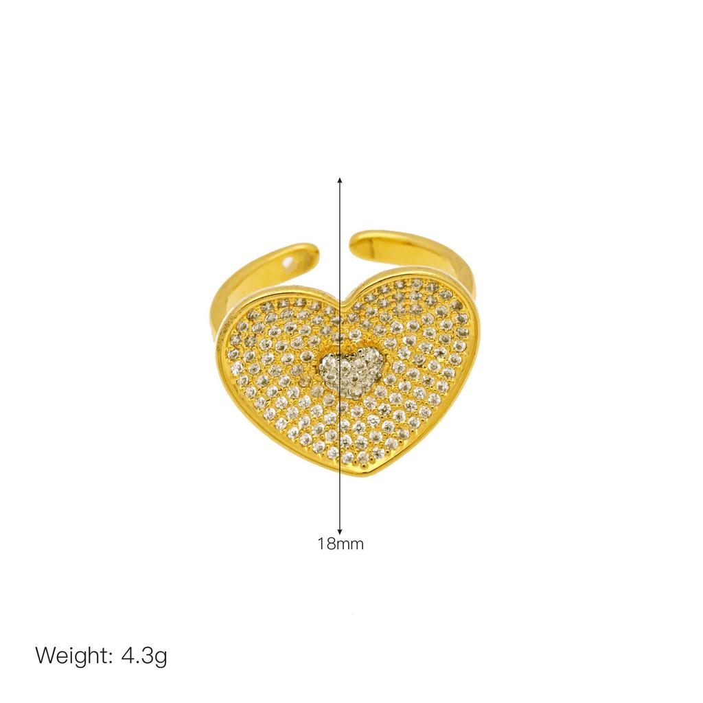 Copper Plated Zircon Double Color Love Peach Heart Oval Design Sense Open Ring Ring Women