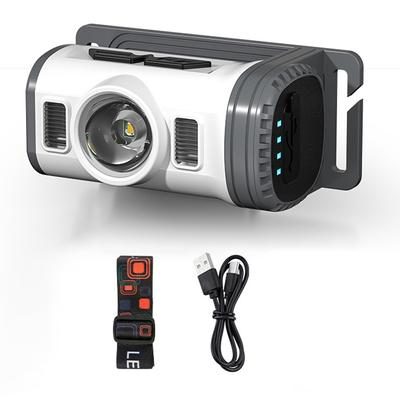 LED Headlamp Flashlight Rechargeable Red and Blue Warning Headlight Portable Clip-on Cap Light with