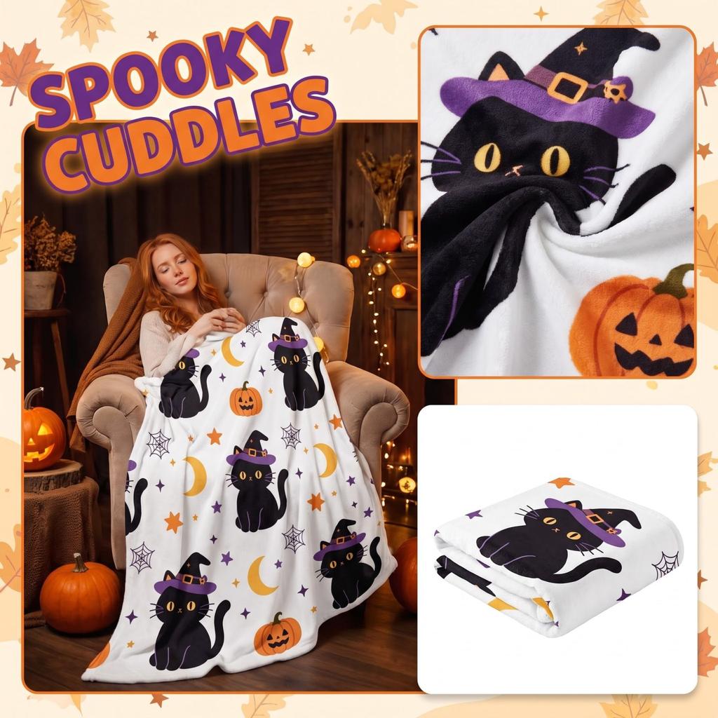 Halloween Flannel Blanket for Bed and Couch - Soft Cozy Lightweight Throw