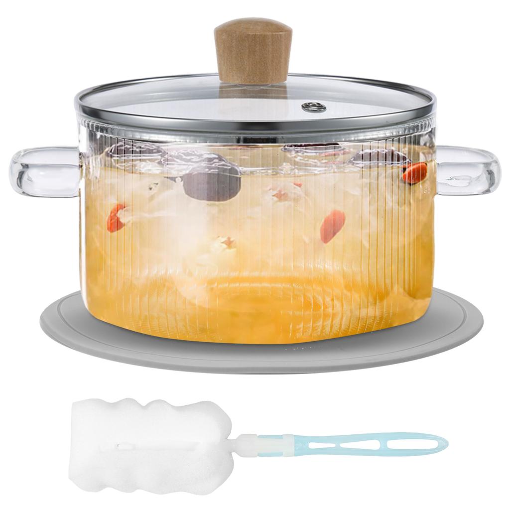 Glass Saucepan Clear Cooking Pot with Lid 1.6L Heat Resistant Glass Soup Pot Dual Handles Glass Saucepan Kitchen Cooking Tools