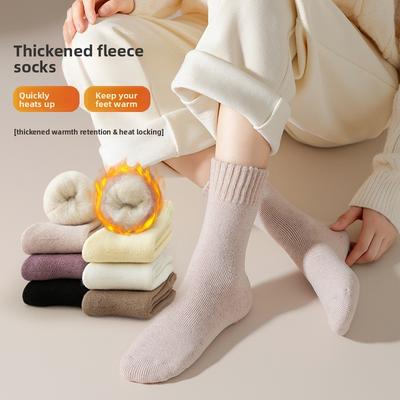 Herbst und Winter Fleece Warme Fleece-Socken, Damen-Mittelschaftsocken, Verdickte Socken nach der Geburt, Lange Boden-Schlafsocken