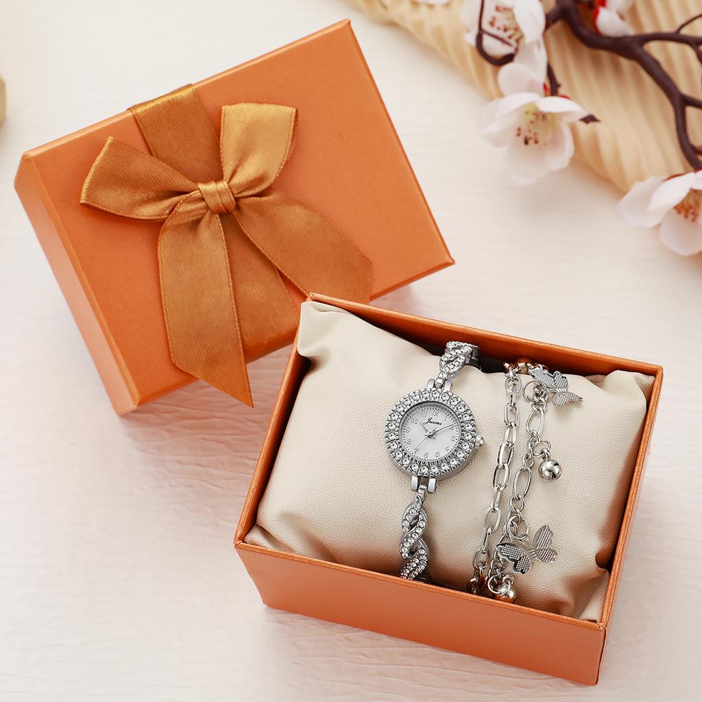 New Fashion Simple Design Sense Luxury Hot Sale Diamond Personalized Quartz Watch Women's Bracelet Set 2pcs/set