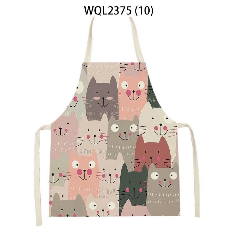 1Pcs Cat Graphic Printed Home Kitchen Apron Linen Sleeveless Antifouling Kids Bib Chef Cooking Baking Apron Home Cleaning Tools