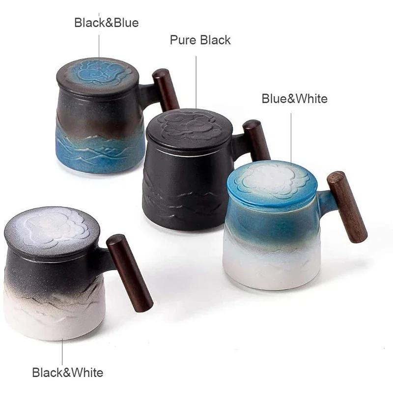 Creative Tea Cups and Mugs Ceramic Mug Thermal Coffee Cup Vintage Beer Water Cup Infuser Lid Wooden Handle Personalized Gifts
