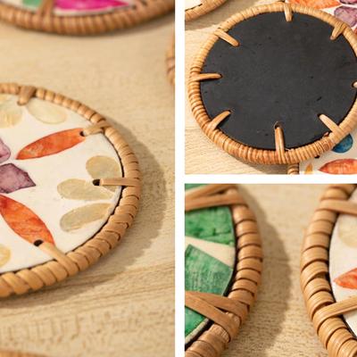 Colorful Shells Round Rattan Coaster Dining Table Protector Pad Heat Resistant Cup Mat Coffee Tea Drink Mug Placemat Kitchen