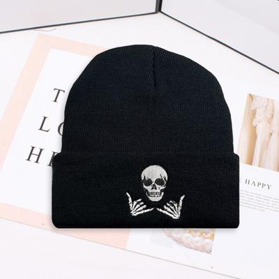 Pălărie de iarnă Bărbați, femei, tricot, craniu, brodat, pălărie caldă, groasă, elastică, unisex, pentru purtarea zilnică, sporturi în aer liber