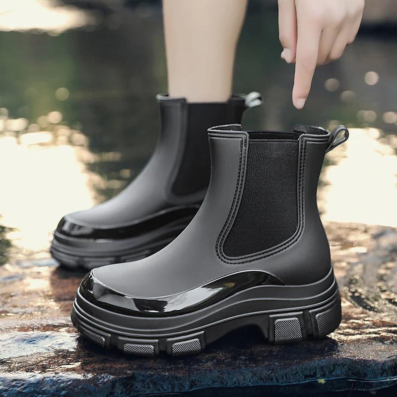 

Fashion Rain Boots for Women Fashionable Short-Tube Waterproof Shoes for Outer Wea New Mid-Tube Chelsea Waterproof Anti-Slip Rain Boot 36