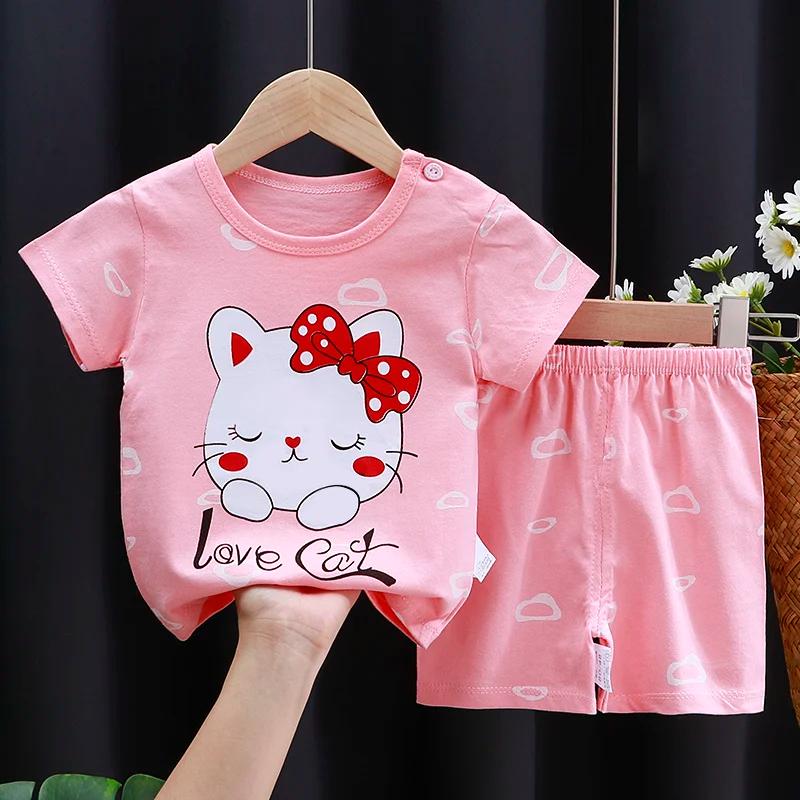 Kids Clothes Set Baby Boy Girl T-Shirt + Shorts Summer Clothing Cotton Cartoon Casual Boys Tracksuit Children Baby Clothes Set