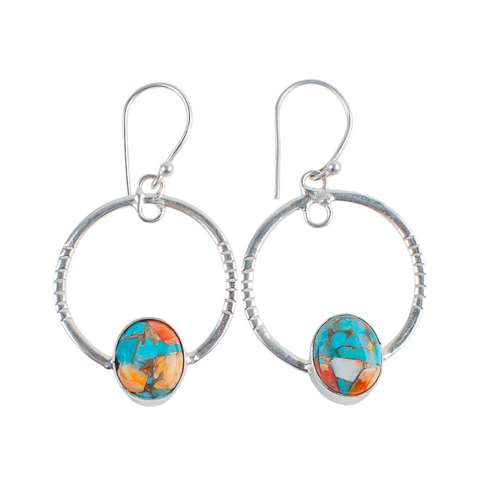Rare Spiny Oyster Gemstone 925 Sterling Silver Jewelry Handmade Earrings 1.37" EE-67-21