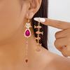 New Design Cute Cat Fish Asymmetrical Earring for Women Light Luxury Pink Zircon Cat Long Tassel Earring Aesthetic Party Jewelry