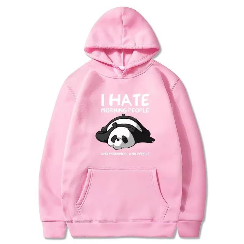 2026 Vintage Funny Lazy Panda Graphic Hoodie I Hate Morning People Sarcastic Quote Print Pullover Hooded Sweatshirt Unisex Casual Streetwear Tops