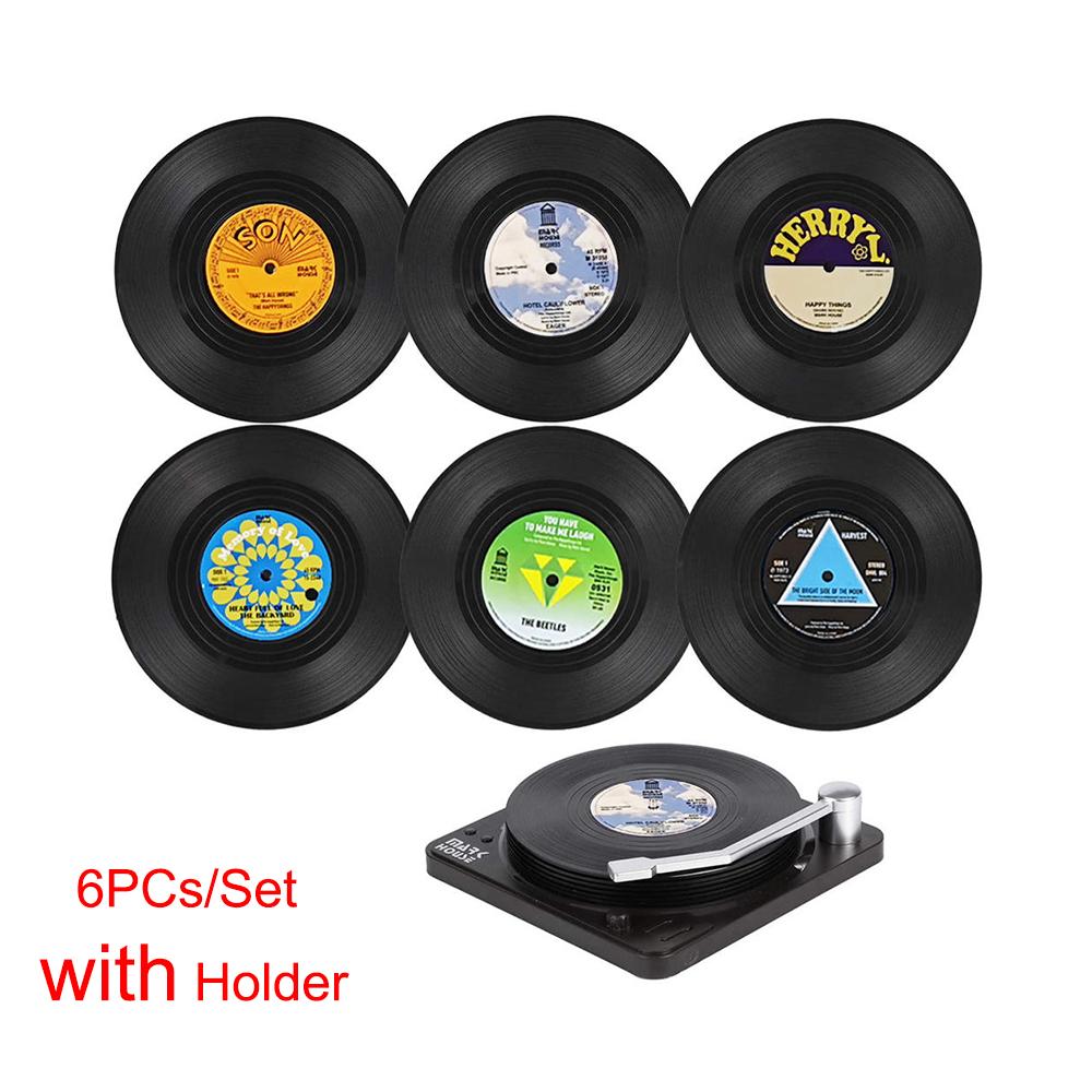 

12/6 шт. виниловых подставок под диски в стиле ретро, подставки под тарелки, термостойкие нескользящие накладки, домашний декор, набор креативных подставок под чашки as picture