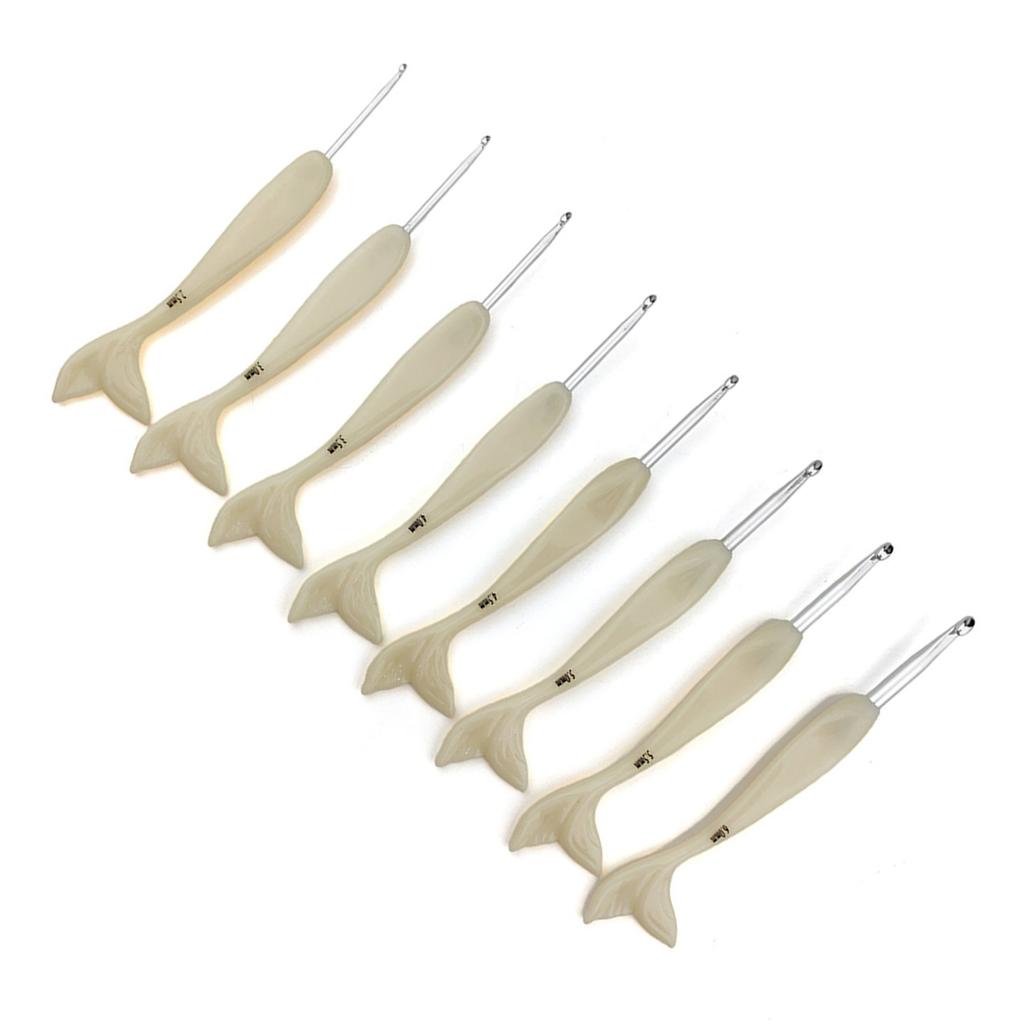 8Pcs Ergonomic Handle Crochet Hook 2.5mm-6.0mm Aluminum Crochet Hook With Resin Fish Tail Handle for Beginner Hobbyist