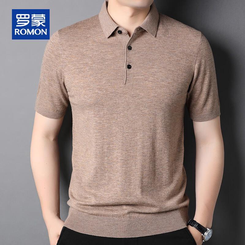 ROMON Men's Summer 100% Wool Short Sleeve Polo T-shirt