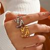 Stainless Steel Metal Wide Open Rings For Women Exaggerated Gold Color Texture Geometric Line Ring Jewelry Gifts