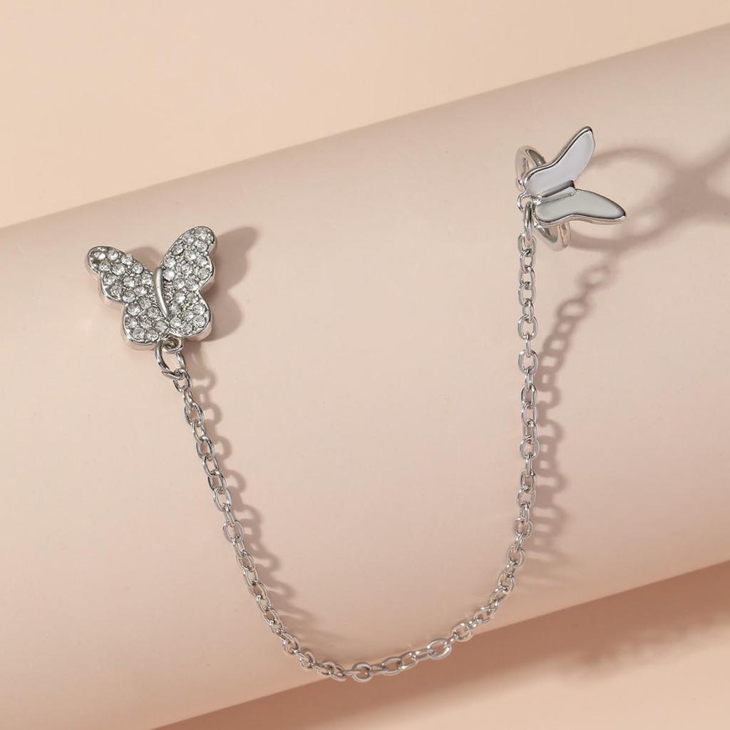 Lovely Butterfly Rhinestone Tassel Stud Earrings for Women - Trendy Minimalist Design