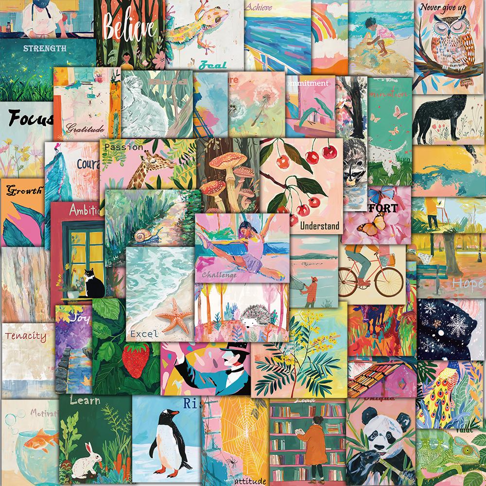 

50PCS Inspirational Watercolor Art Poster Stickers Notebook Phone Laptop Skateboard Helmet Car Decoration Waterproof Sticker