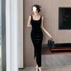 Hochwertiges, leicht luxuriöses, berühmt-retro Kleid, modisches und sexy Temperament, schlankes und dünnes Herbst- und Winter-Basics Samtkleid