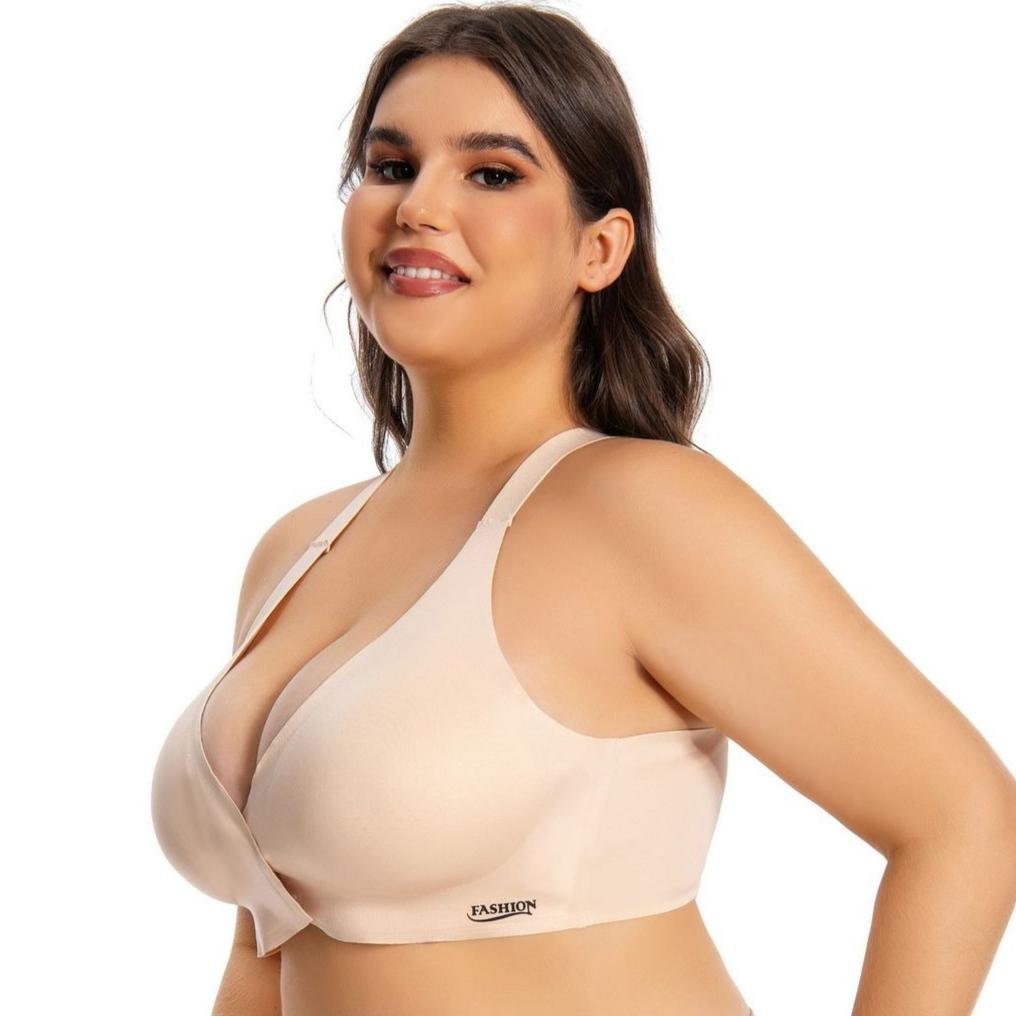 European and American Seamless Back Bra Full Cup Without Steel Ring Push Up Bra for Large Breasts with Front Buckle