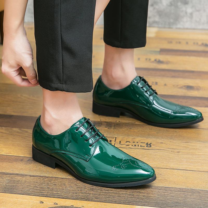 Chaussures Homme Grande Taille Vertes Brogues à Lacets Bout Pointu Basse en Cuir
