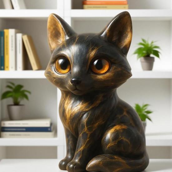 Yousheng Figur Fuchs mit großen Augen Handgeschnitzt Heilende Fuchsstatue Glückstier Skulptur Heim Büro Schreibtisch Dekoration Ornament