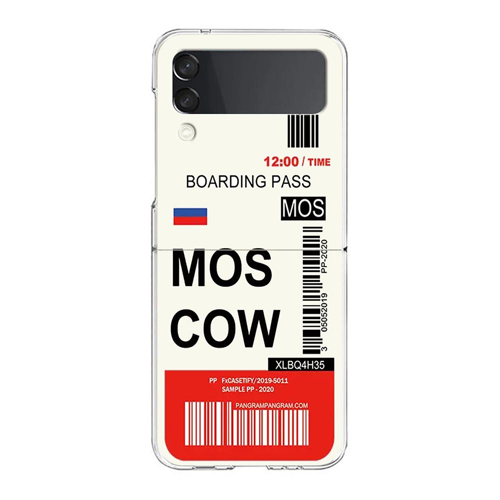 Phone Case For Samsung Galaxy Z Flip 3 4 5 Hard Folding PC World City Travel Ticket New York Label For Samsung Z Flip 6 Cover