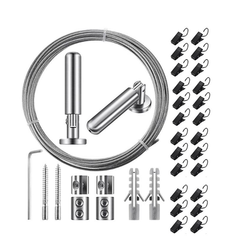 

Fresh Adjustable Curtain Drape Wire Rod Set- Room Divider Hanging System(196 Inch/5 M) With 24 Clips