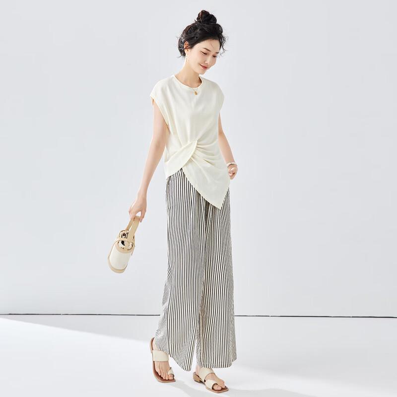 TERRE BLEUE Women's Striped T-Shirt & Wide-Leg Pants Set