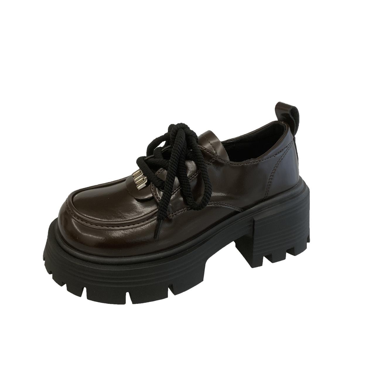 

Размер 35-43, женская обувь большого размера 41 на широкую полную стопу, платформа в британском стиле, маленькие кожаные туфли, женские лоферы на шнуровке с увеличением роста 42 42 темно-коричневого