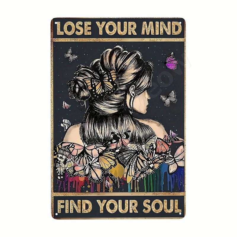 Inspirierende Sprüche auf Blechschildern, Retro-Wandkunst, Sei gut zu dir selbst, Vintage-Hippie-Mädchen, Poster für Zuhause, Garten