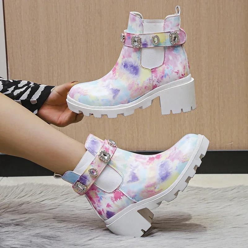 Женские ботильоны со стразами на платформе женские ботильоны весна-осень обувь для женщин размер плюс 43 36 разноцветный 3098₽