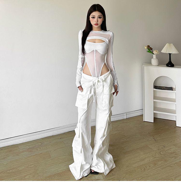 Women's Sheer Mesh Long-sleeve Bodysuit