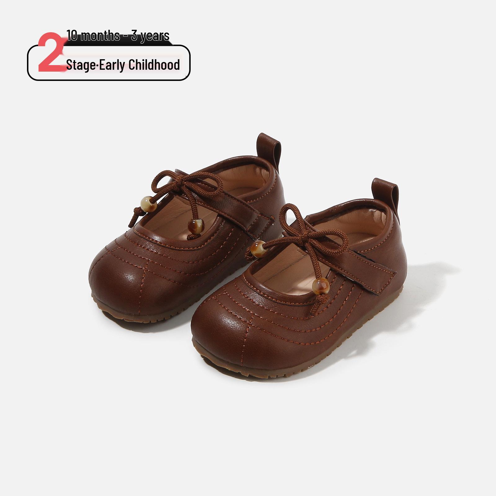 

2026 New Childrens Leather Shoes: Girls Korean-Style Princess Shoes, Spring Versatile, Soft Sole, Non-Slip. Size 18/14.0cm коричневий