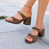 Temperament Scrub Leather Block Heel Slippers Women's Round Toe Open Toe Anti-slip Wear-resistant High Heels