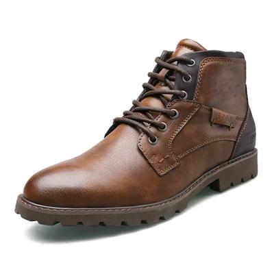Men's Boots British Style Casual Zipper Short Leather Boots Autumn Winter Outdoor High Top Shoes Vintage Ankle Work Boots 39-48