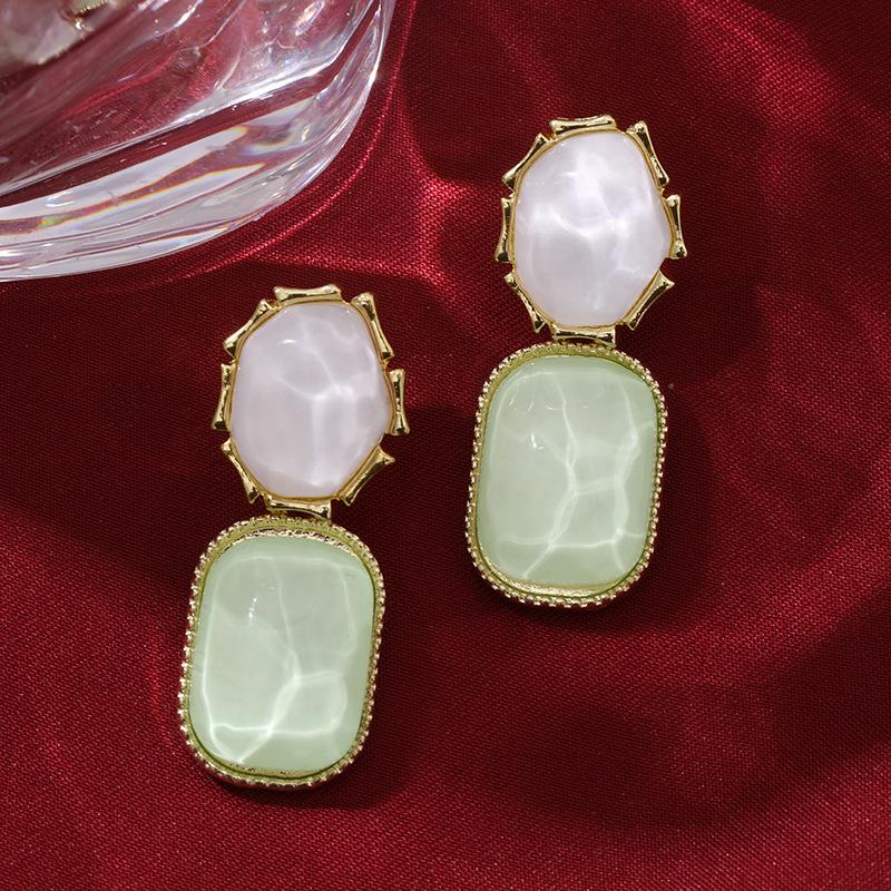 Contrasting color water ripple irregular square stud earrings niche unique earrings exaggerated earrings