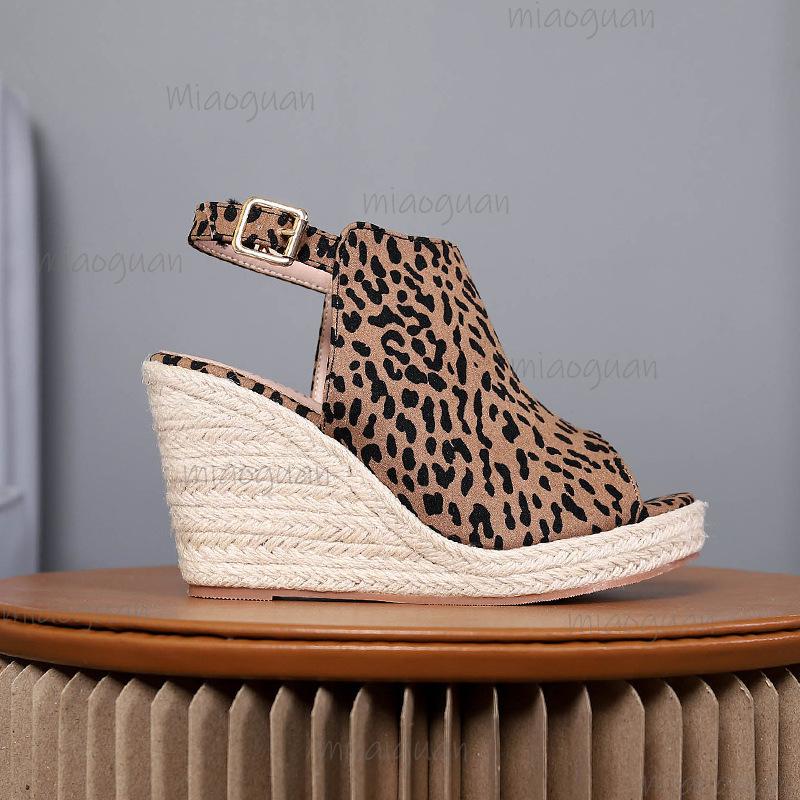 Sexy Leopard High Heel Sandals Women 2025 Summer Bohemia Buckle Chunky Platform WedgeSandals Beach Shoes Sandalias Mujer