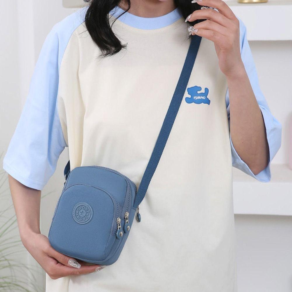 Square Zipper Crossbody Bag Multi-functional Small Phone Bag Simple Nylon Shoulder Bag  Women