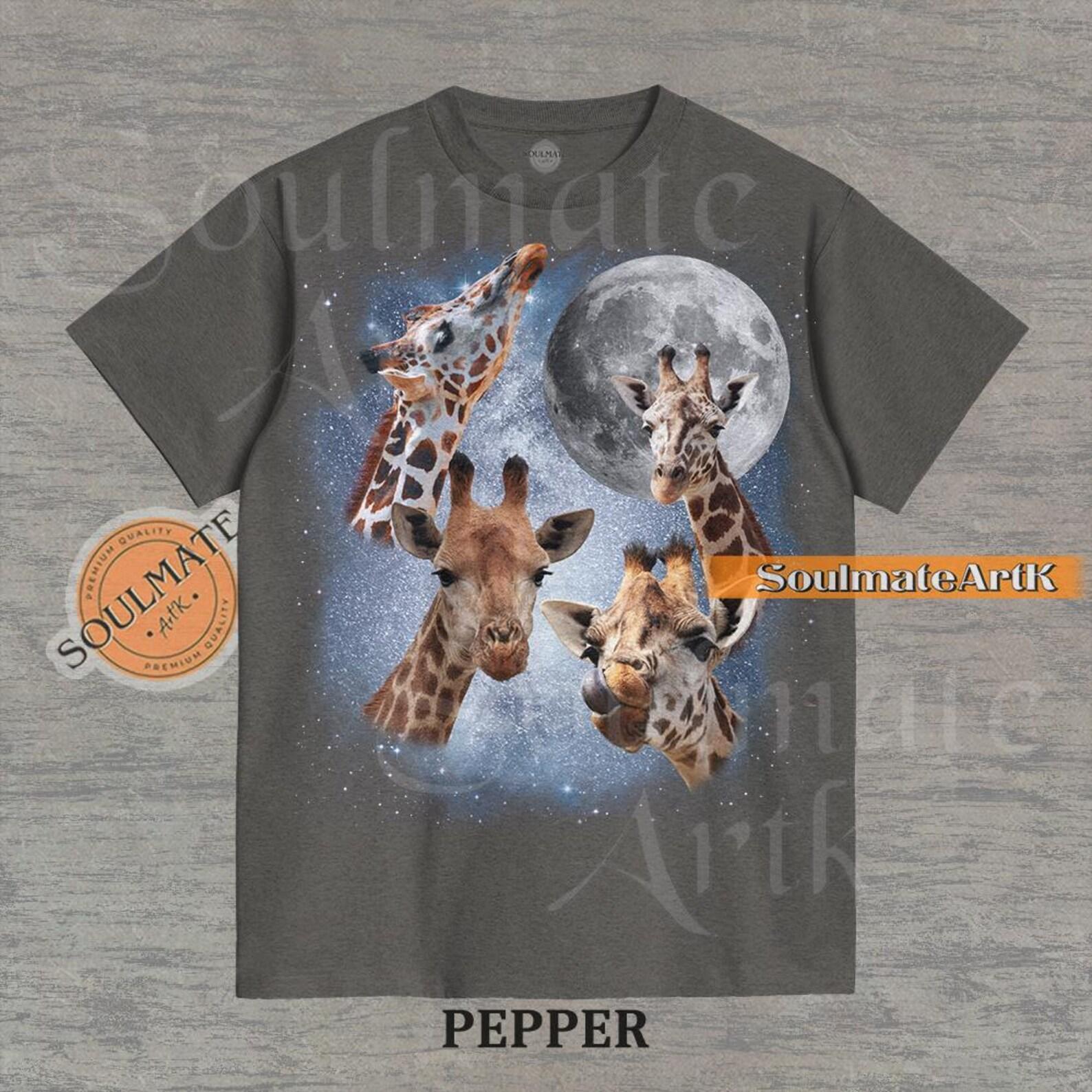 Giraffe Moon Shirt, Giraffe Lover Tshirt, Three Moon Funny T-shirt, Animal Lover Unisex Graphic 90s Tee 2XL
