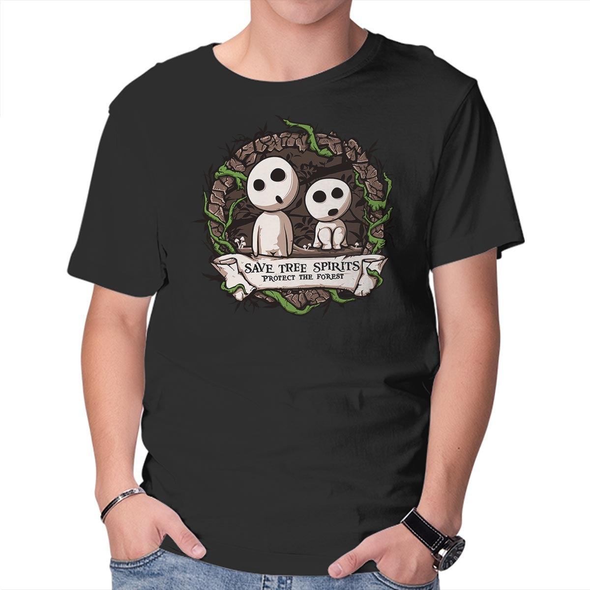 Unisex Crew Neck T-Shirt Save The Tree Spirits Graphic Short Sleeve Casual Tee XS