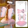 Schmetterlingsflügel Prinzessin Fee Kostüm Set für Aufführung Rollenspiel Verkleiden Fantasiespiel Spielzeug 3-8 Jahre 4 Teile