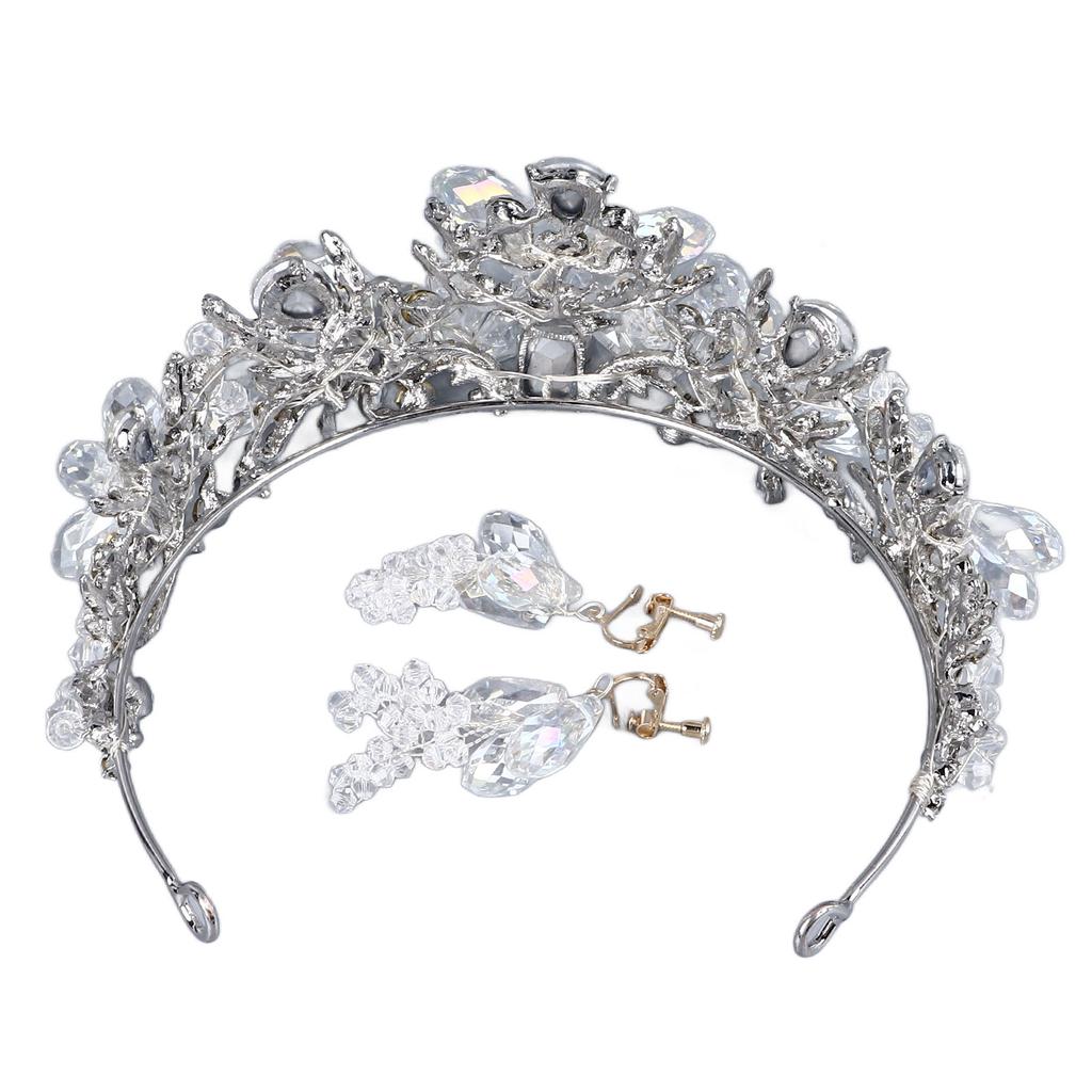 Rhinestone Tiara Hard Alloy Strong Rustproof Elegant Sparkling Compact Princess Tiara with Dangle Earrings for Party
